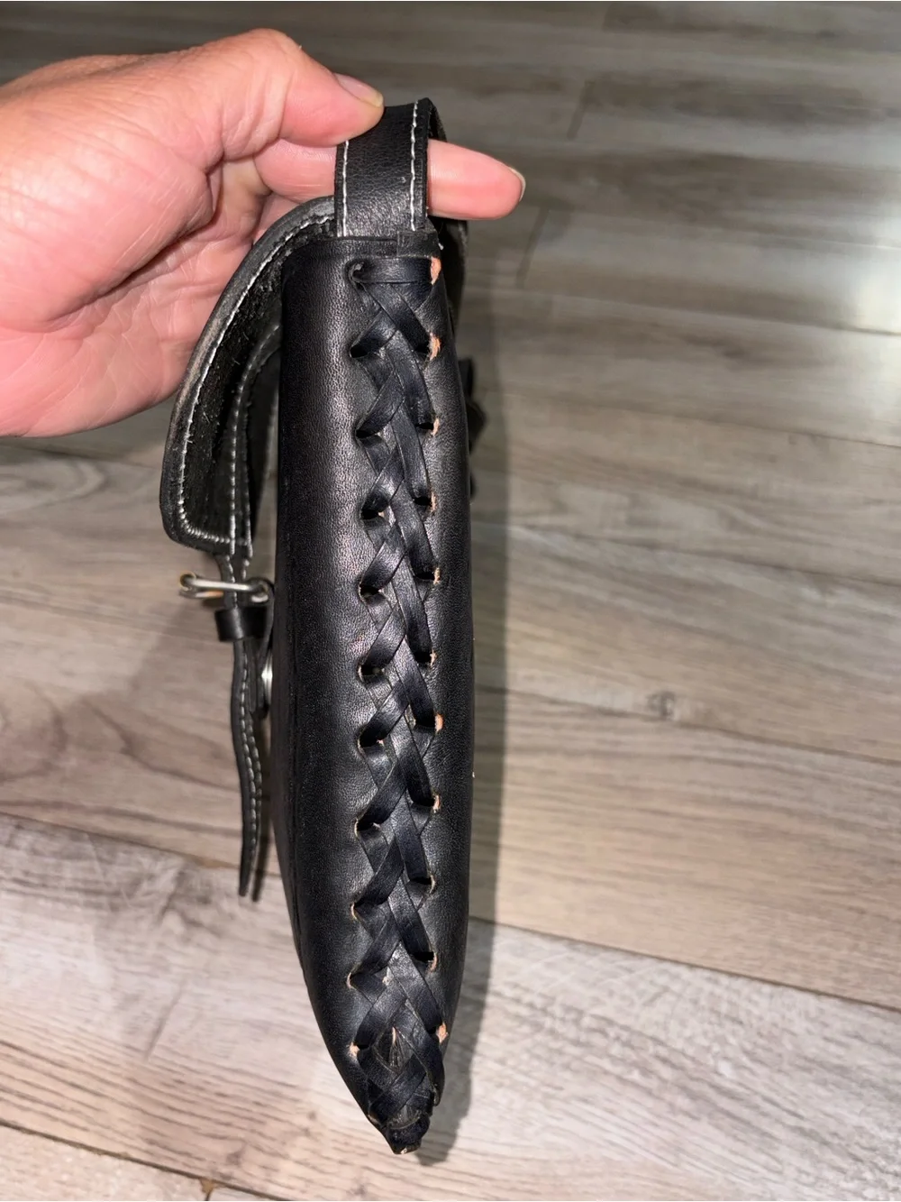 Classic Black Leather Buckle Crossbody - Picture 6 of 11